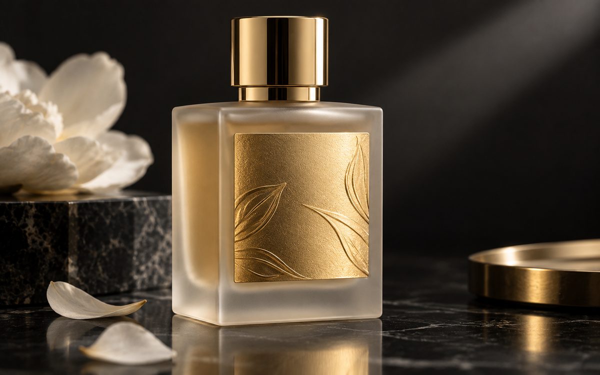 ليبل ميتاليك على إزازة عطر